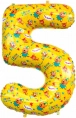 Шар Цифра 5 с рисунком, Три Кота, Желтый
