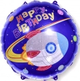 Шар круг Happy Birthday, синий цвет