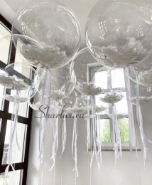 Шар Bubble с белыми перьями