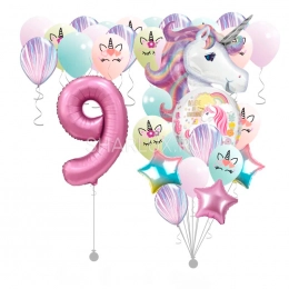 Сет из гелиевых шаров Единорог, Happy Birthday