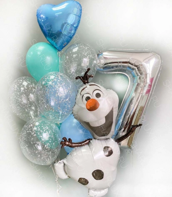 Композиция  шаров на 7 лет и снеговик