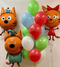 Фонтан воздушных шаров с котиками