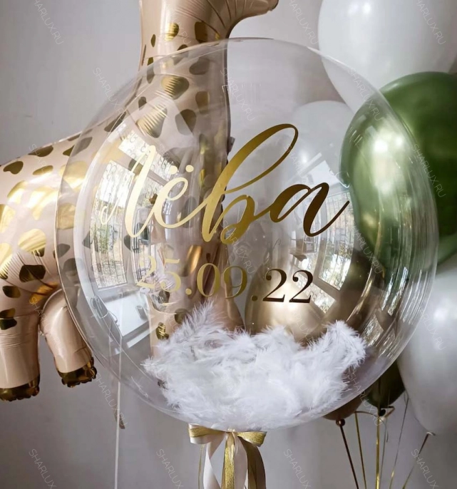 Шар Bubble с перьями на выписку