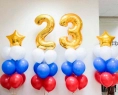 Композиция воздушных шаров 23 февраля, золотой, белый, красный