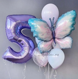 Букет шаров для девочки на 5 лет, Бабочка