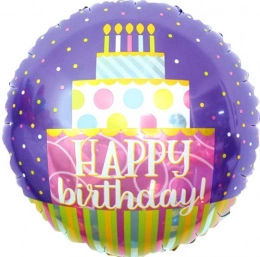 Шар круг Happy Birthday, фиолетовый цвет