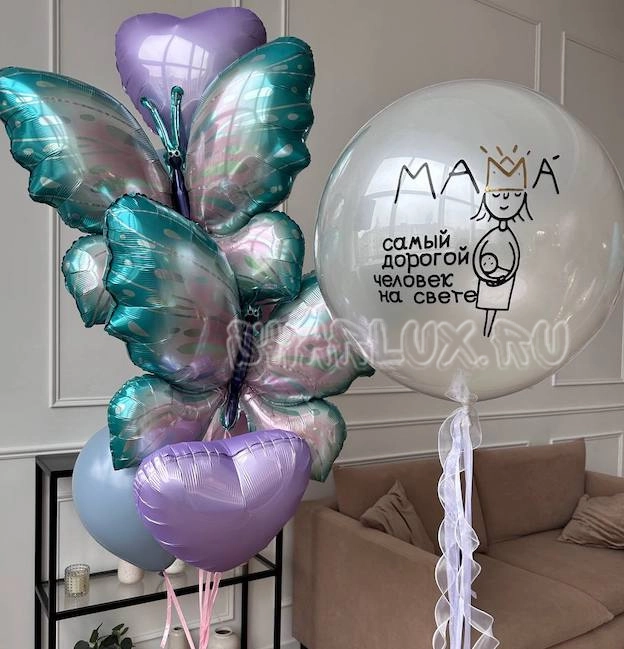 Фонтан шаров с бабочками, для Мамы