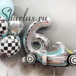 Букет шаров для мальчика на 6 лет, гоночная машина